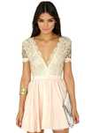 MISSGUIDED Vestido Nude em Renda e Chiffon