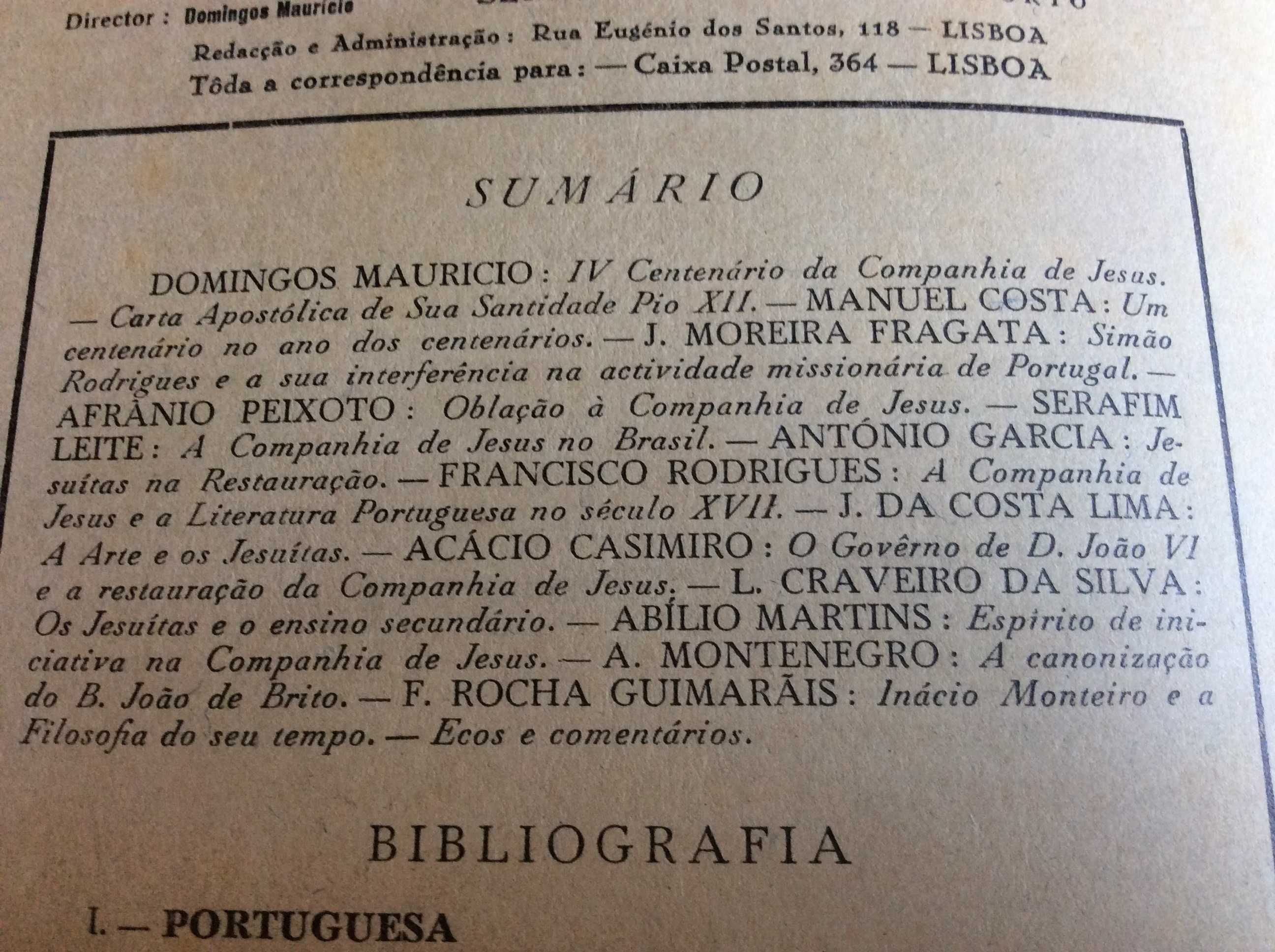 Brotéria. Revista Contemporânea de Cultura ,1940.Ver Sumário