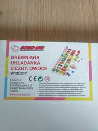 Drewniana układanka, liczby owoce. Edukacyjna.