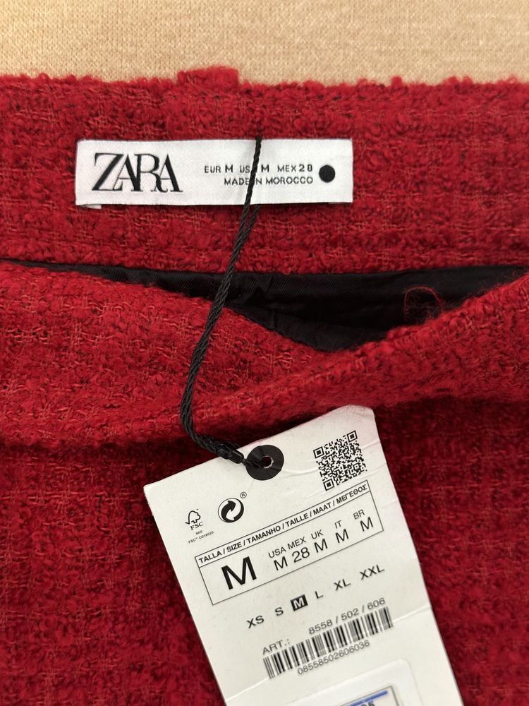 Zara юбка твидовая красная юбка Zara