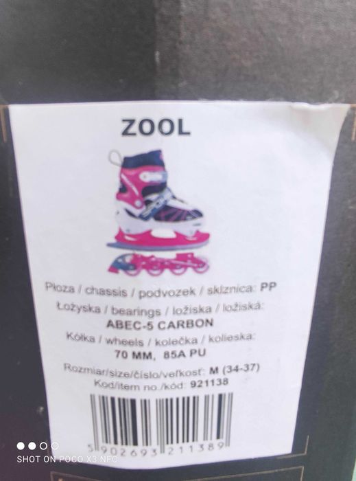 Kółka 70 mm z łożyskami, płoza do łyżworolek Spokey Zool roz. M 34-37