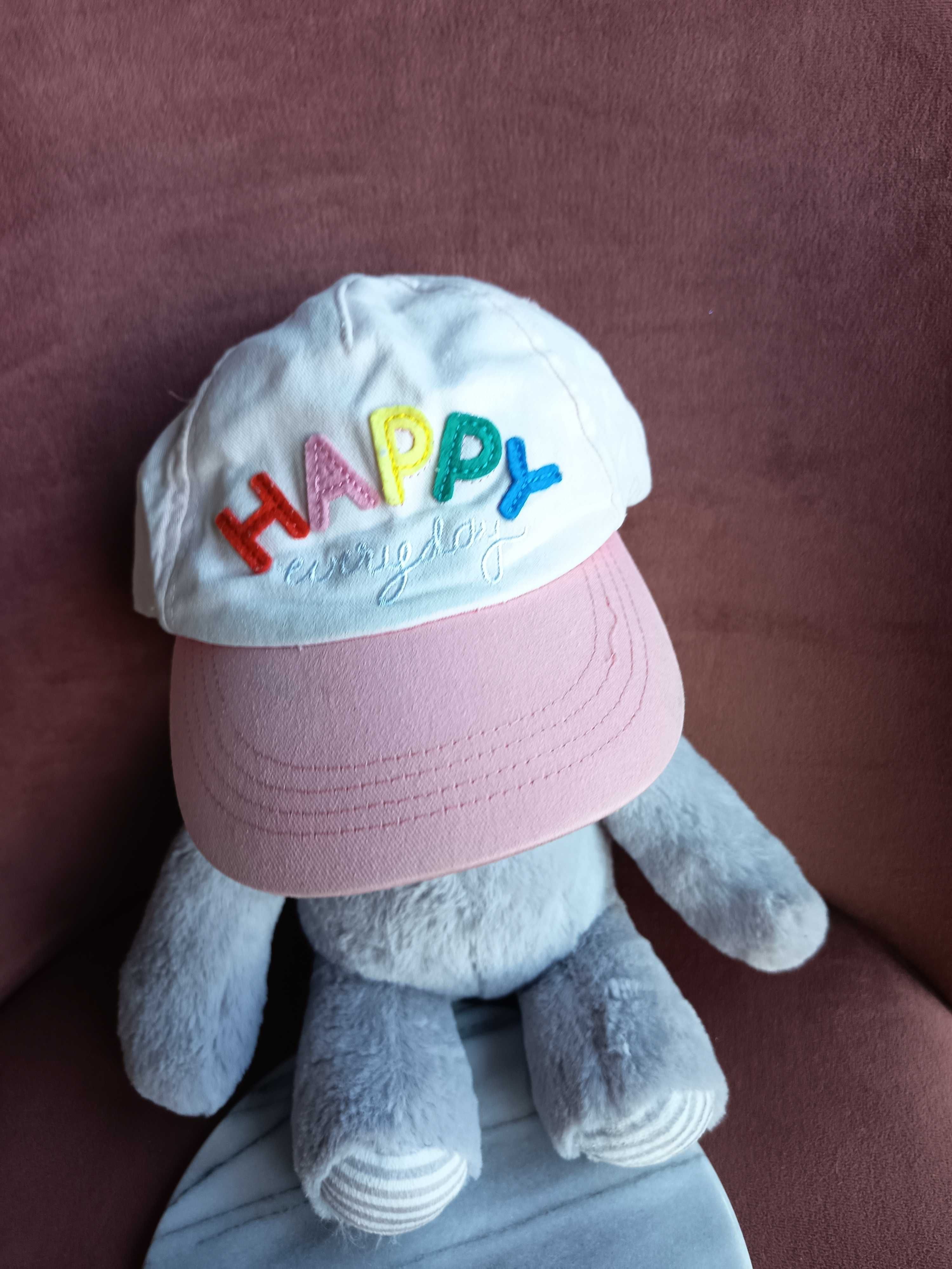 H&M różowa czapka z napisem Happy 1-2 lata