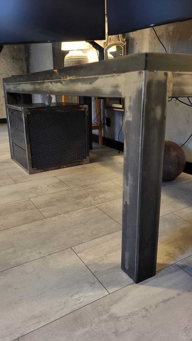 Unikatowy Stół Loftowy, biurko-połączenie Metalu i 100-letniego Drewna
