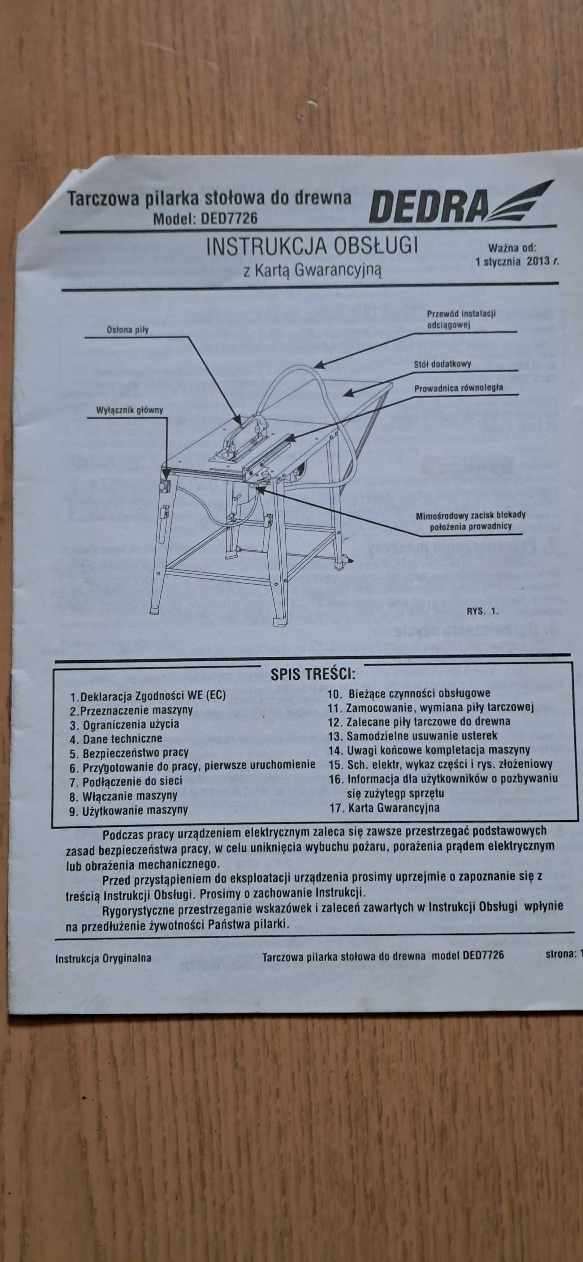Pilarka stołowa krajzega DEDRA