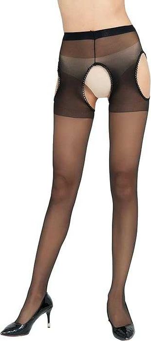 Rajstopy z dziurką rajstopy z otwartym krokiem 12DEN nylon czarne 2szt