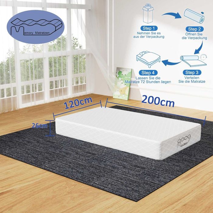 Materac 120x200x26cm materac z pianki, twardość H2 i H3 - O130