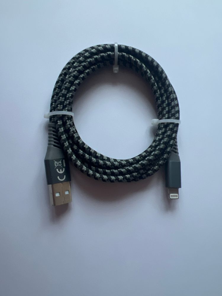 Kabel USB do iPhone 1,5metra szaro-czarny oplot