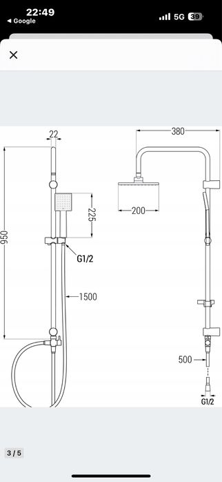 Bateria prysznicowa z deszczowonicą
