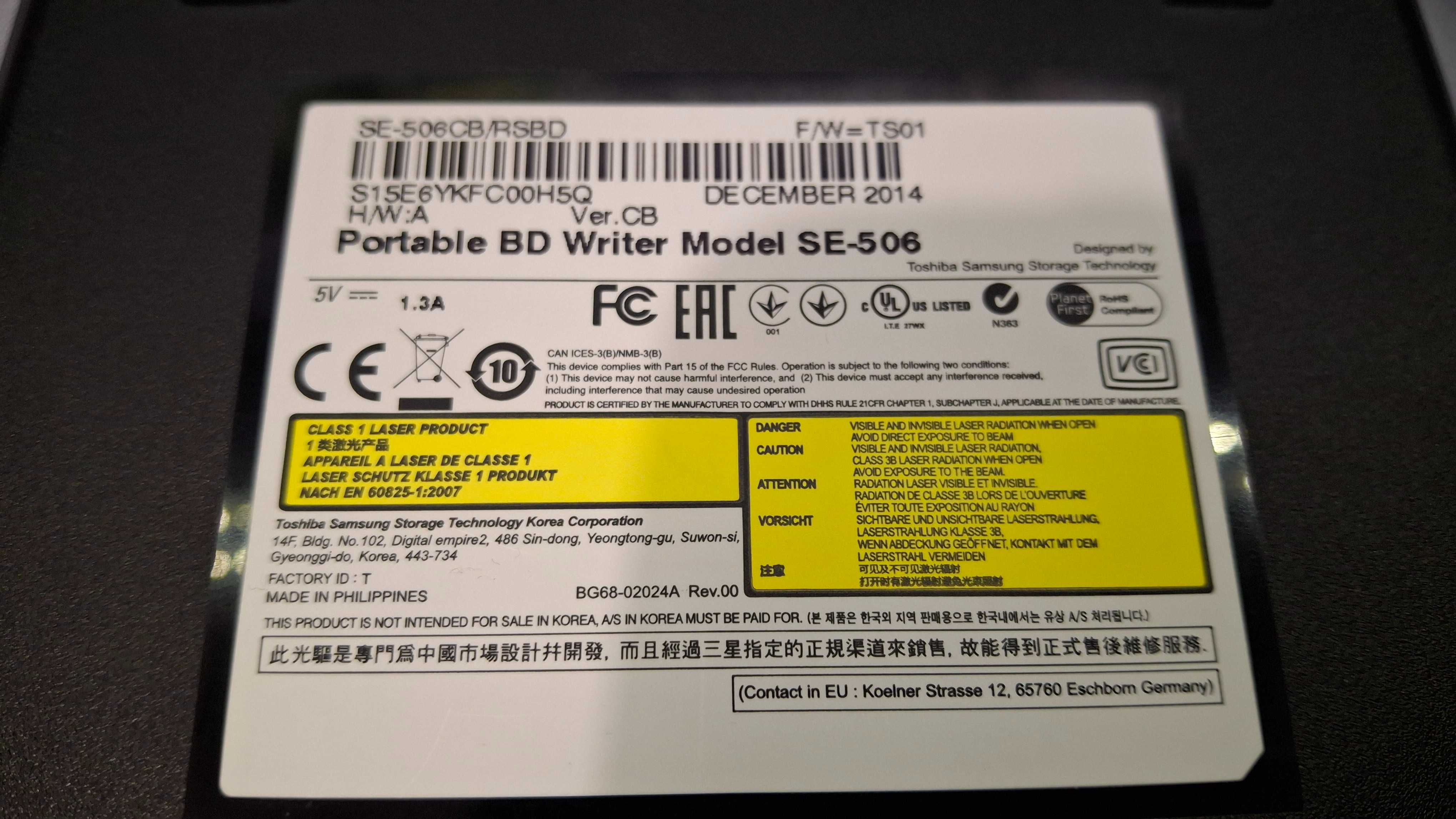 Samsung SE-506CB External USB 2.0 czarny BOX