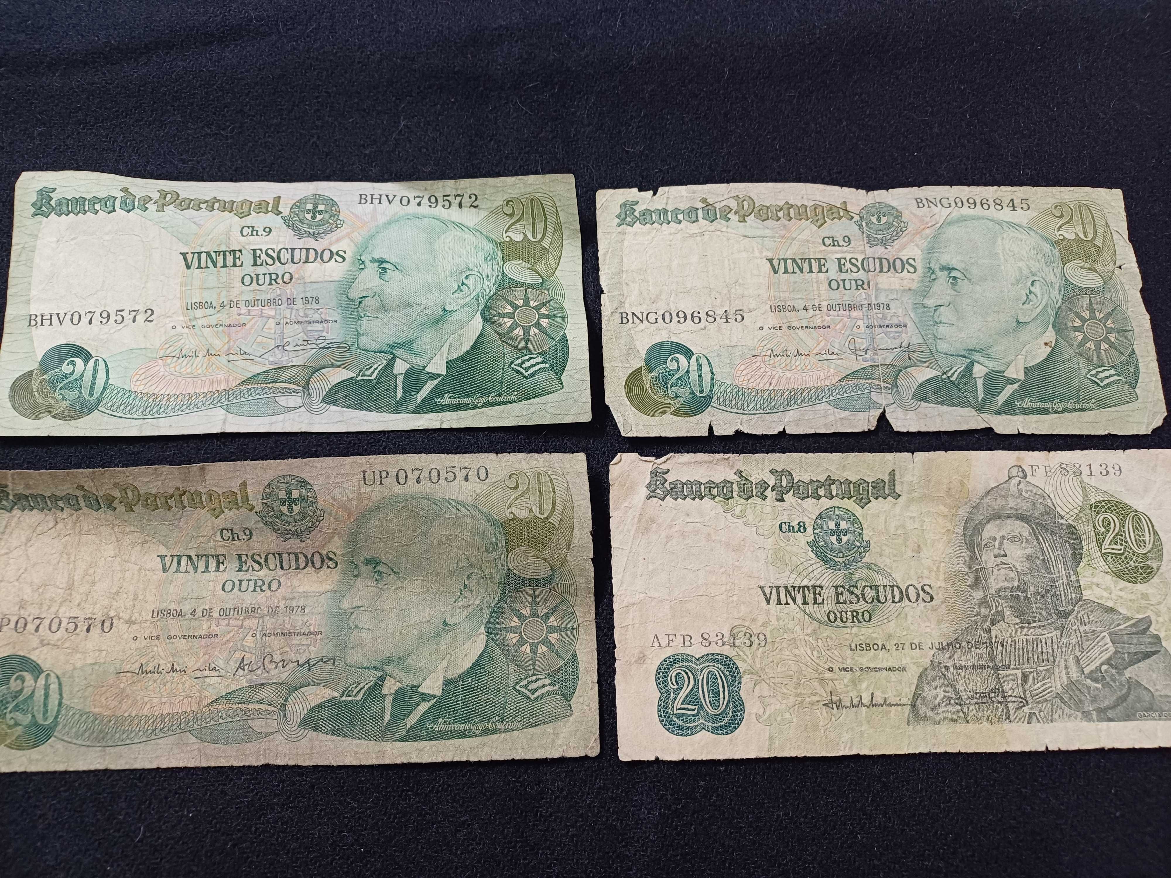 Notas de 20 escudos 4 unidades