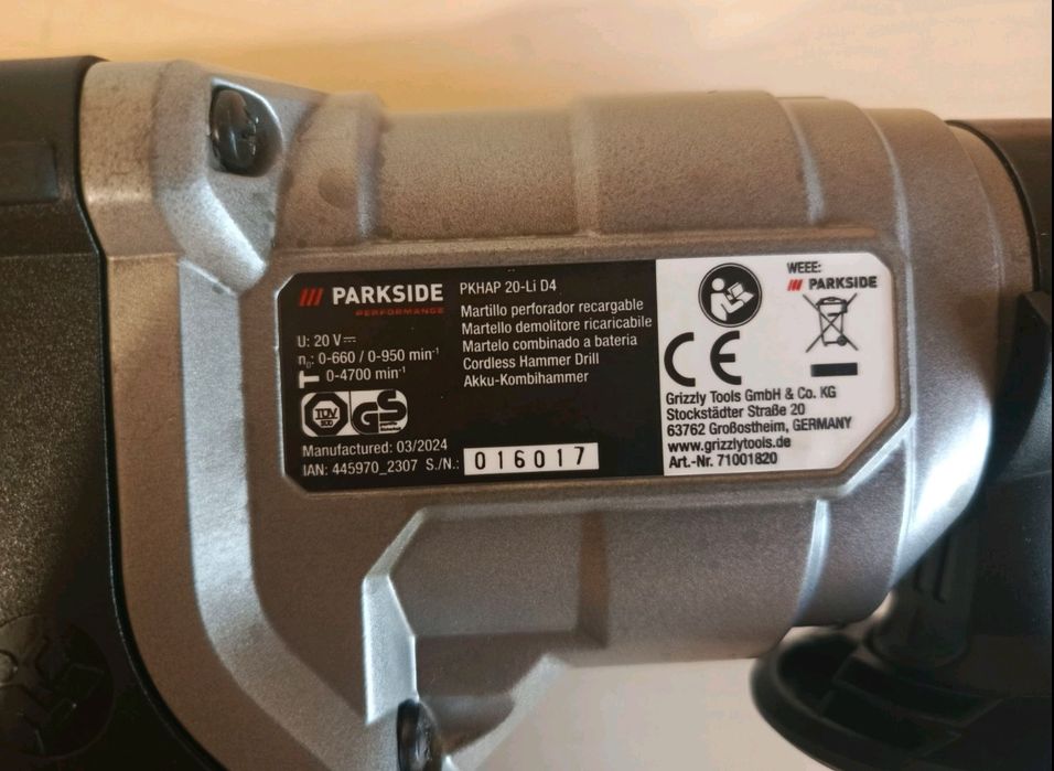 МОЩН БЕСЩОТ аккумуляторн перфоратор сГермани Parkside PKHAP 20 V/дрель