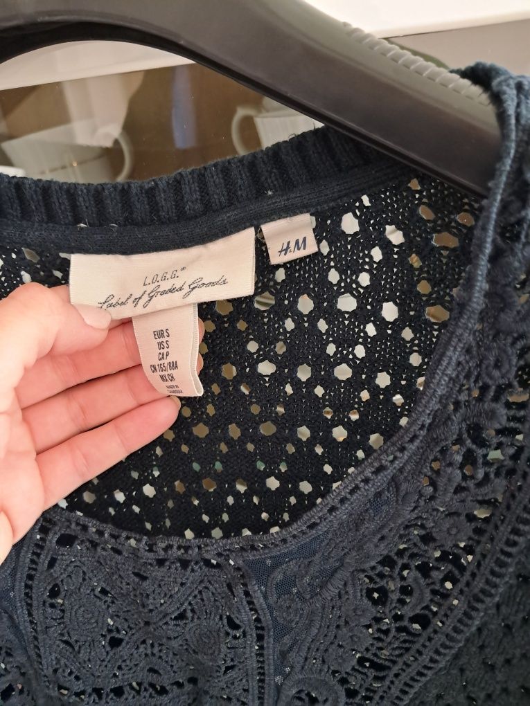 Ażurowa Czarna bluzka sweterek H&M S. Stan bardzo dobry. Model Nietope