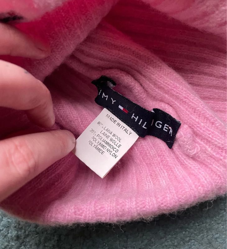 Tommy Hilfiger wełniana pudrowa czapka XS
