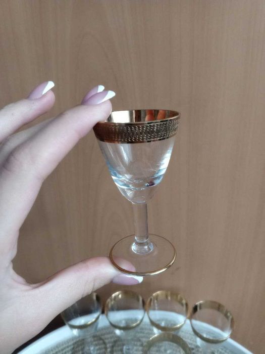 Рюмки на ножке с позолотой, Богемия Bohemia 6 шт (20 мл)