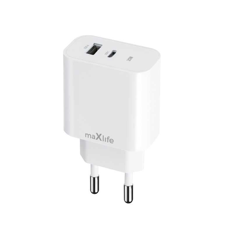 Maxlife ładowarka sieciowa PD QC MXTC-06-25AC 1x USB-C 1xUSB 25W biała