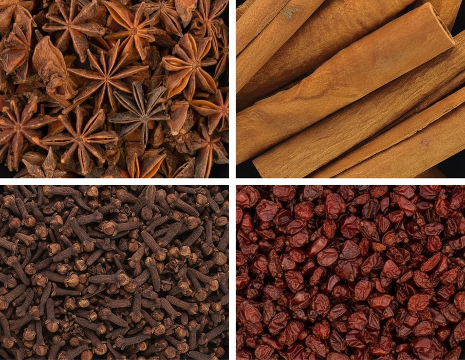 Бадьян, кориця, гвоздика, барбарис та інші спеції