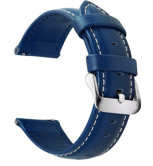 Синий кожаный ремешок для часов 24 мм.