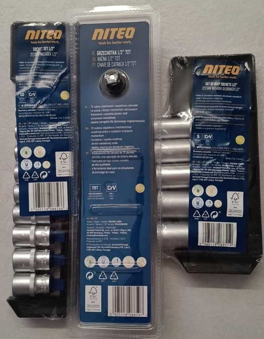NITEO zestaw kluczy nasadowych 1/2", grzechotka z nasadkami