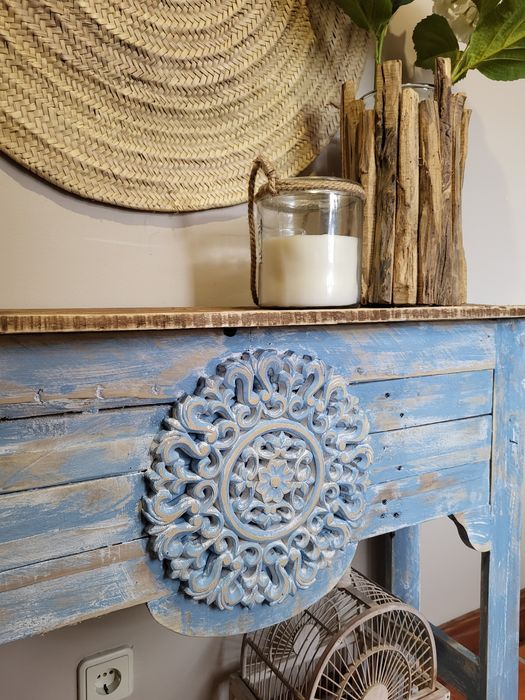 consola, aparador, mesa, talha, azul, rustico