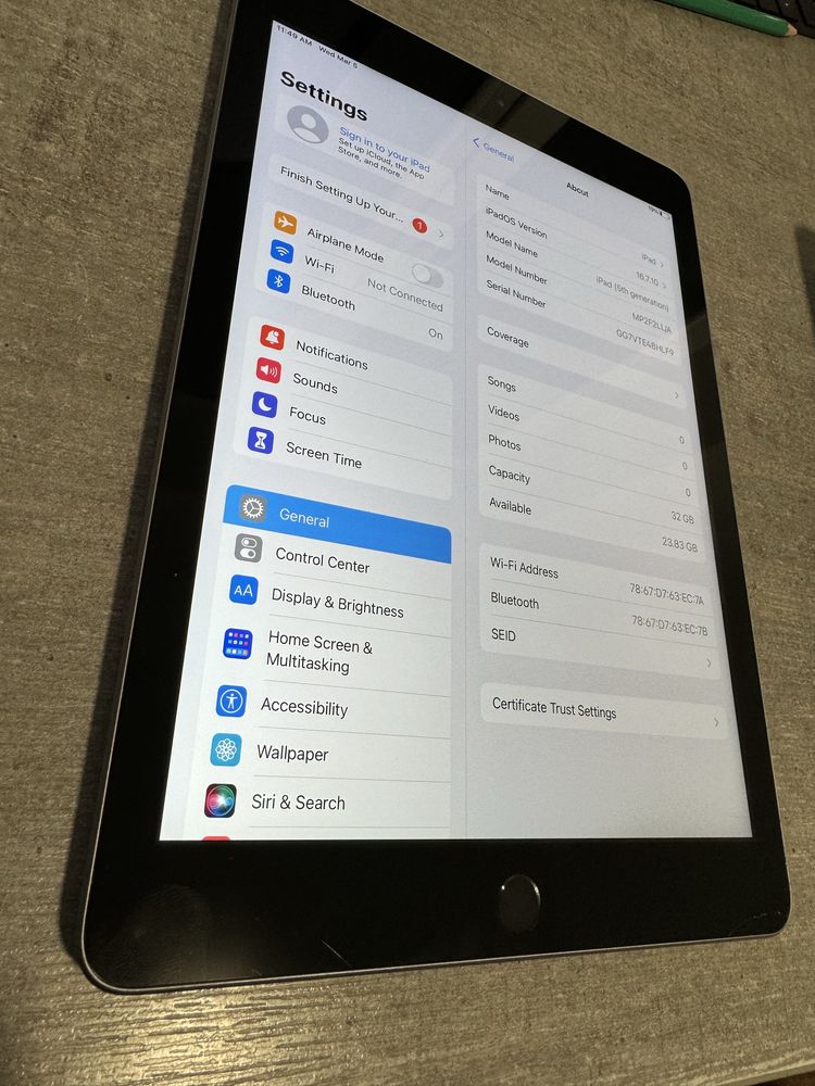 iPad 5 покоління. 32GB. Space Grey. Без обмежень. Гарантія