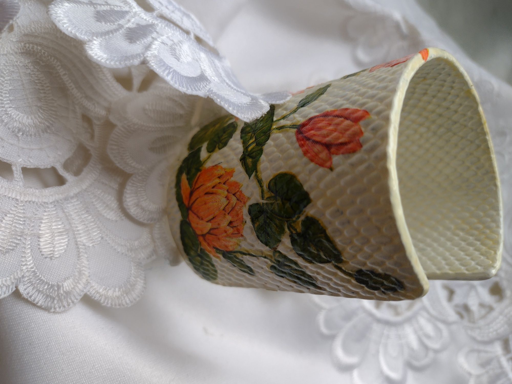 bransoletka szeroka 7cm łososiowe lilie wodne decoupage