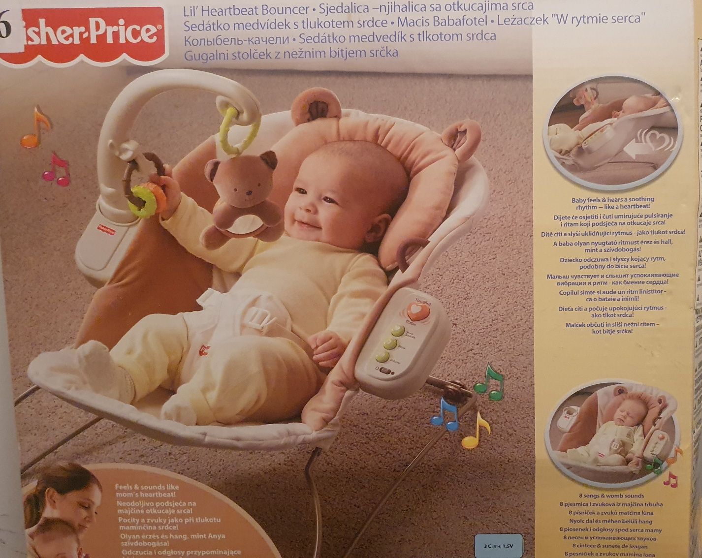 Misiowy leżaczek z bijącym serduszkiem Fisher Price