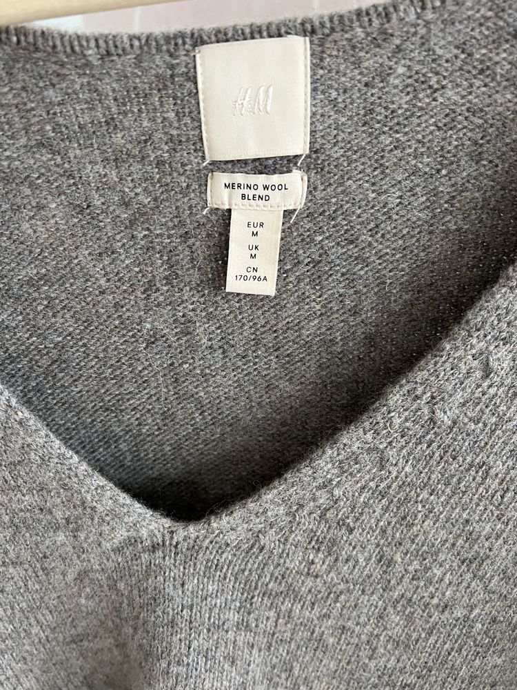 Beżowy/ brązowy sweter H&M Premium Selection Wełna Merino