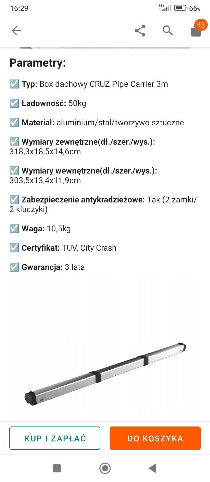 Bagażnik dachowy box 3 m