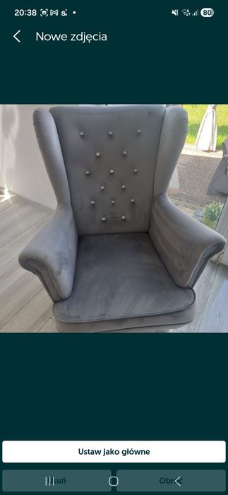 Pufa fotel z cyrkoniami siwa