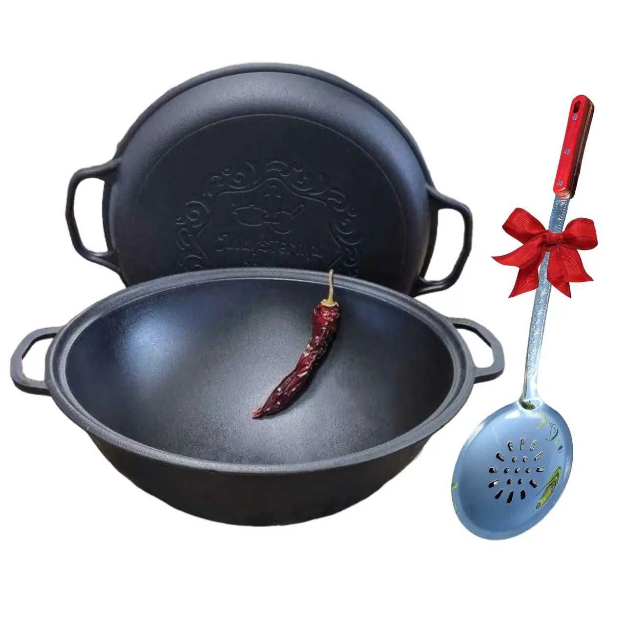 Казан чавунний узбецький 12 л WOK із кришкою-сковородою та шумівкою