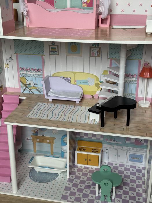 Domek dla lalek xxl 123 cm taras, akcesoria, ogrodek