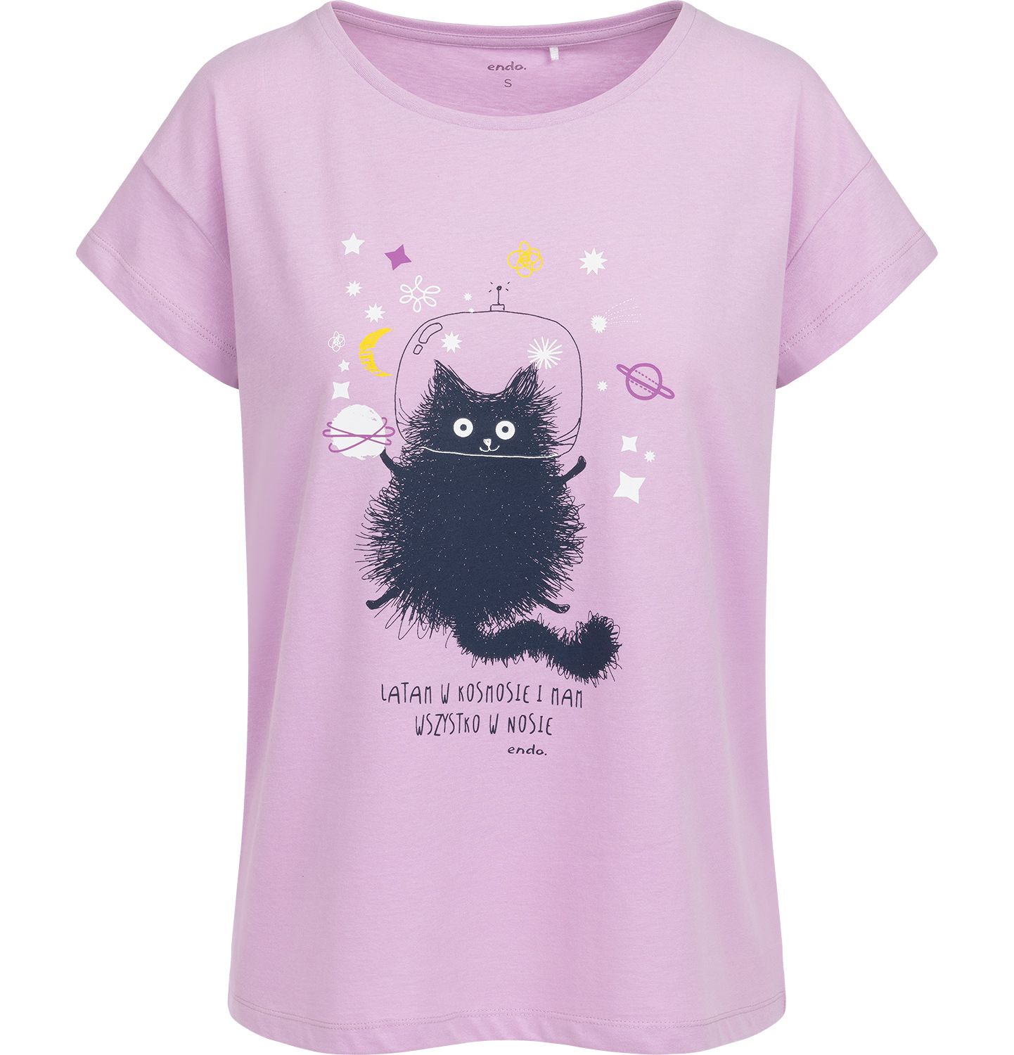 Bluzka Damska T-shirt Damski bawełniana  Kot w Kosmosie 40 L  Endo