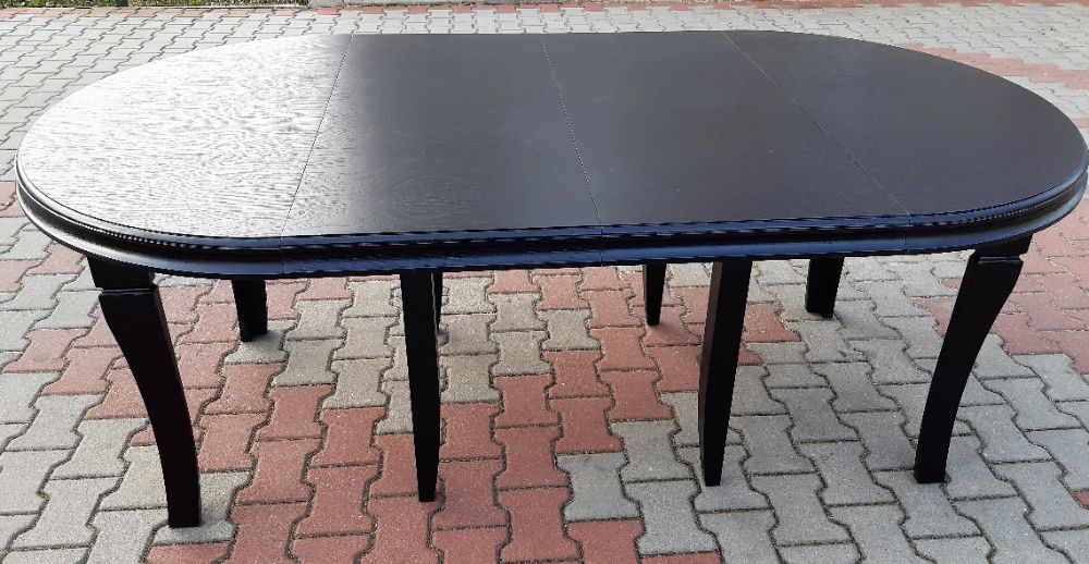Stół okrągły czarny 150m/ 350cm  rozkładany 8 Nóg lakierowany