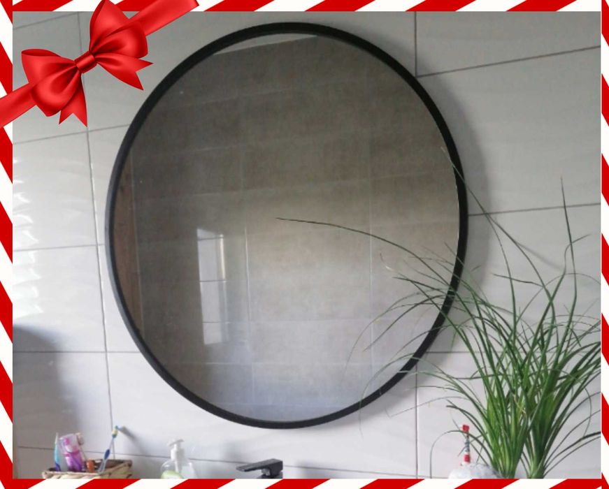 Duże OKRĄGŁE LUSTRO Wiszące 80cm Czarne Do Łazienki Salonu (OKAZJA)
