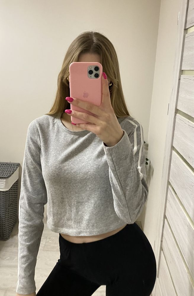 Crop top xs szary długu rękaw lampas bik bok