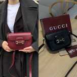 Сумка Gucci Horsebit 1955 Mini Bag бургунді та чорна Soft