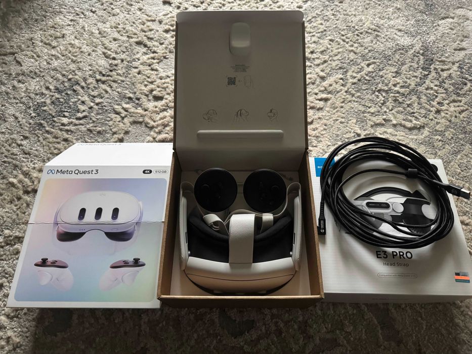 Meta Quest 3 512 GB + BOBOVR E3 Pro + kabel 5m PCVR – ZESTAW