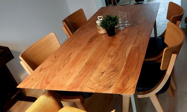 Stół drewniany 160x80 cm, ręcznie robiony, blat- akacja, nogi- metal