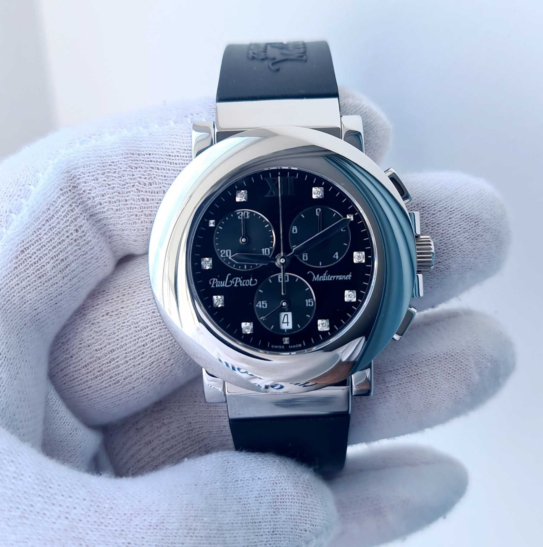 Жіночий годинник Paul Picot Mediterranee Black Chronograph Diamonds
