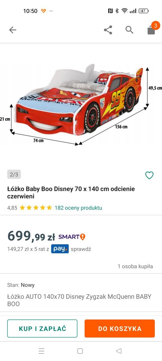 Łóżko dziecięce autko Zigzag McQueen