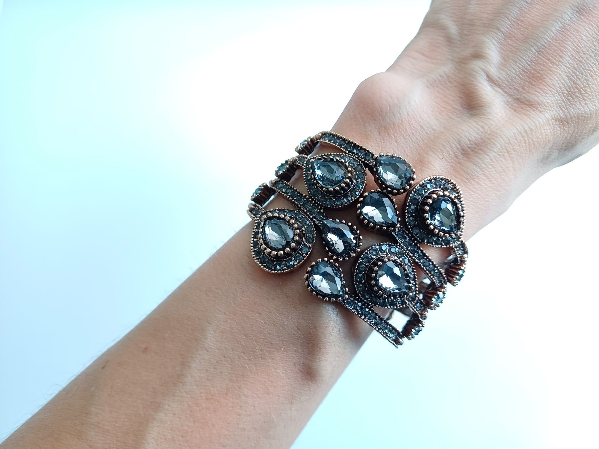 2 pulseiras de estilo turco vintage com brilhantes de cor cinza