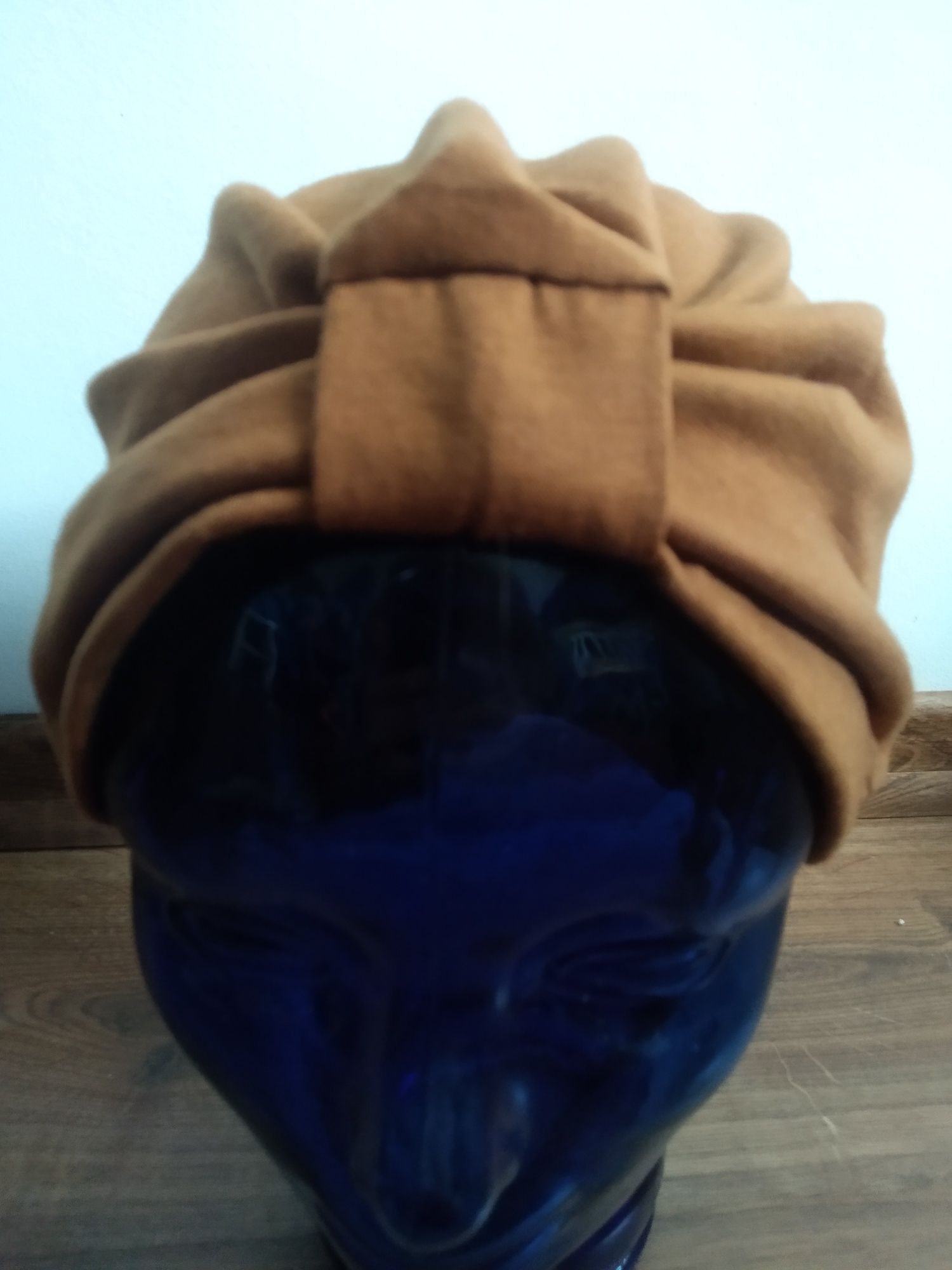Rudy brązowy musztardowy turban czapka kapelusz czepek