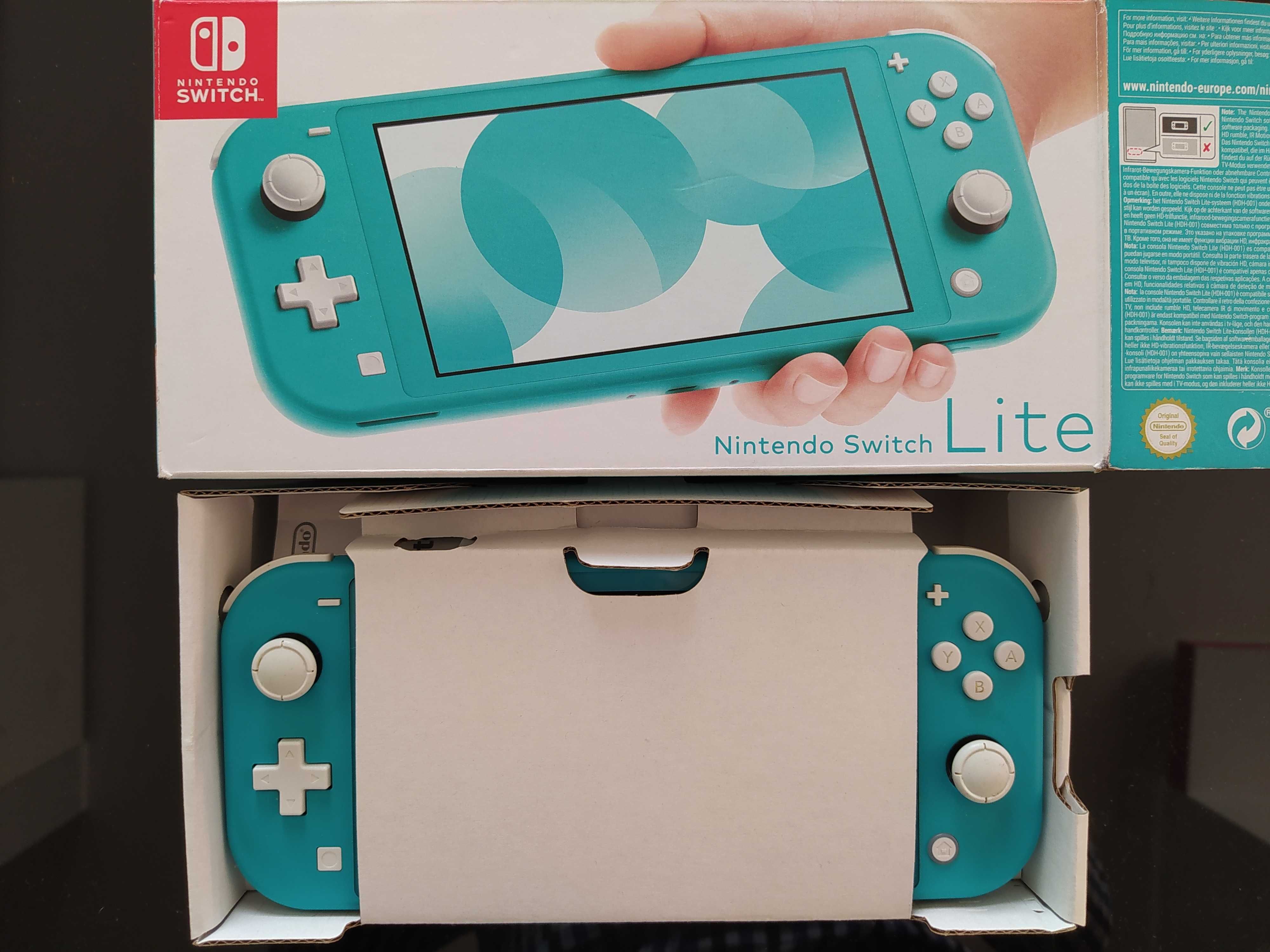 Nintendo Switch lite turkusowy komplet ładowarka pudełko szkło futerał