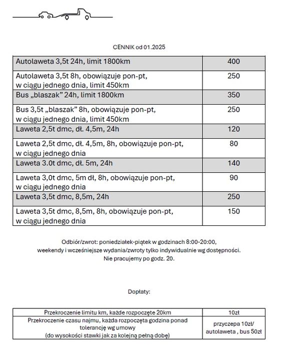 Autolaweta najazd  laweta wynajem Master Movano wypożyczalnia