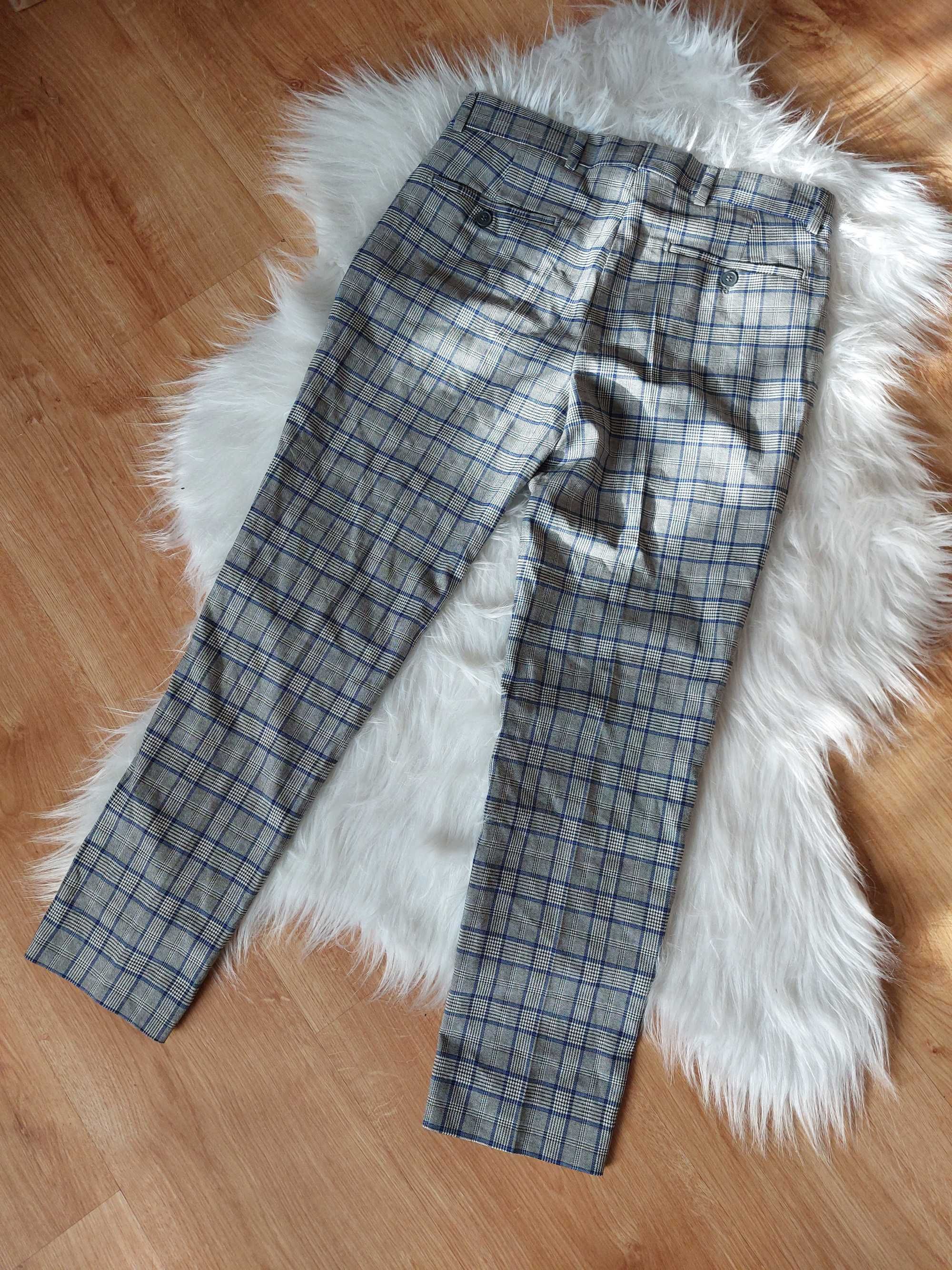spodnie materialowe eleganckie garniturowe w kratę 28s xs s m boohoo