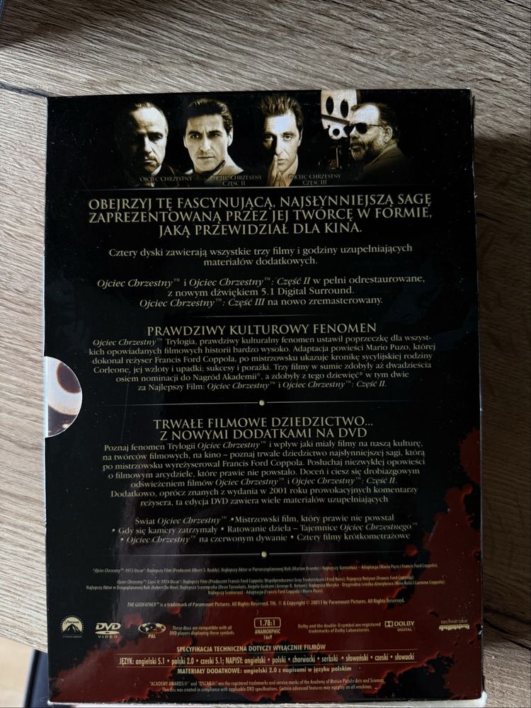 Ojciec Chrzestny Trylogia 4 DVD stan Idealny