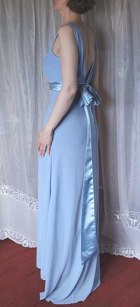 Asos sukienka maxi błękitna niebieska druhna ślub XS 34 wesele