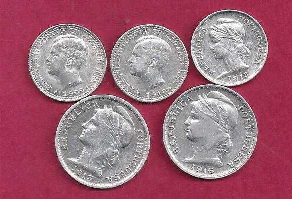 Republica  e Monarquia  5  Moedas de Prata lote interessante