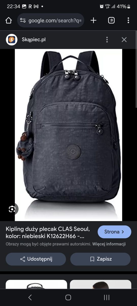 Plecak Kipling model Clas Soeul niebieski granatowy