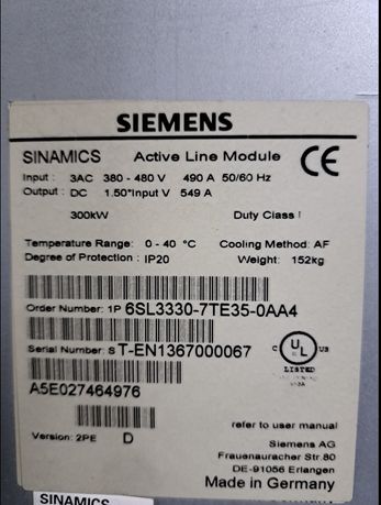 Siemens Sinamics 300kW 549a active line falownik gwarancja vat serwis